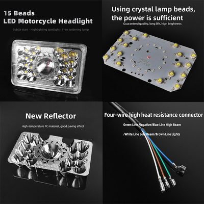 High Power Limit Lumen 18 Beads Motorcycle LED Square Headlight