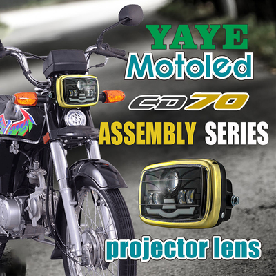 DRL Flash CD70 70cc Motorcycle Headlight Assembly 45W 4800LM DC12V Projector Lens