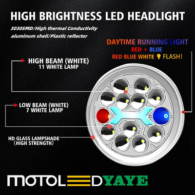 Red Blue DRL LED Motorcycle Headlight IP67 6 Inch CM125 Water Lamp