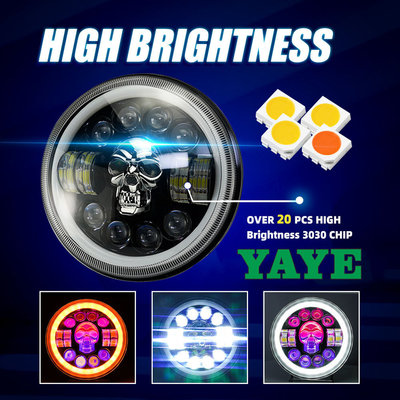 10000LM Motorcycle LED Headlight Assembly For Skull Ghost 7 Inch Lighting System