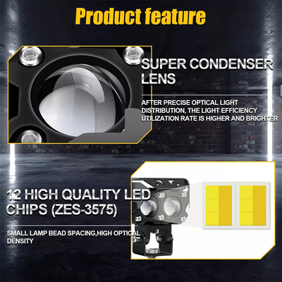 60W Motorcycle Driving Light Amber White Motorcycle Projector Light For Night Driving