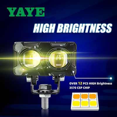 Motorcycle LED Spot Lamp 20W 2000LM High and Low Beam Dual Color External Square Lens