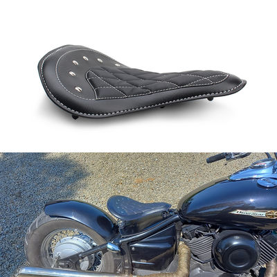 Black Motorcycle Front Driver Leather Pillow Solo Seat Cushion for Harley Custom Chopper Sportster Bobber Honda Yamaha Kawasaki