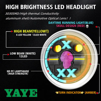YAYE 6 Inch CM125 Red Skull DRL LED Accessory Motorcycle High Low Beam DRL Headlight with Optical Lens