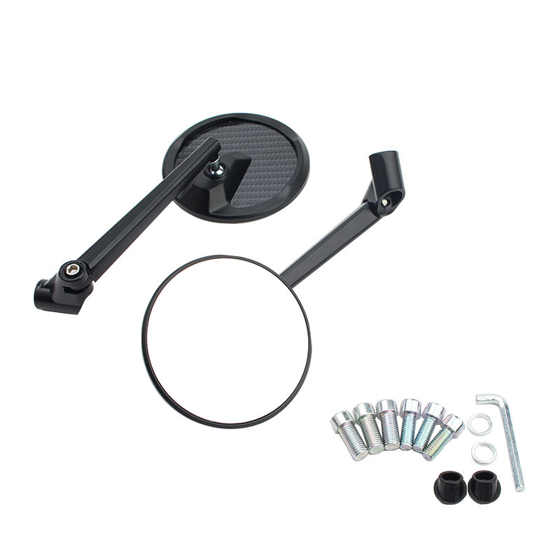 Long Pole Rearview Mirror Motorcycle Universal Retrofit Retro Round Mirror Carbon Fiber Rearview Reflector